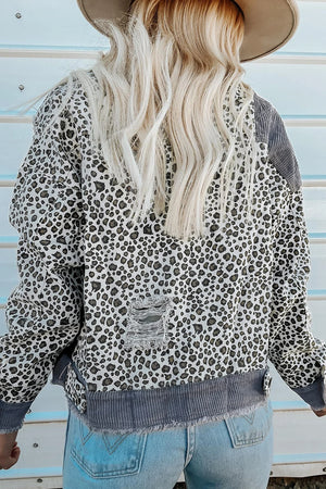 Gray Leopard Button Up Jacket